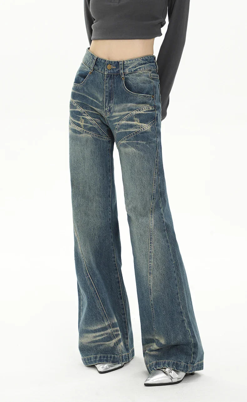 Retro Flare Distressed Denim Jeans