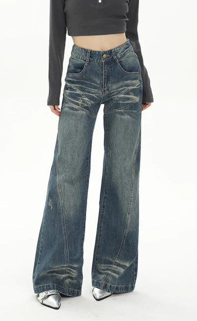 Retro Flare Distressed Denim Jeans