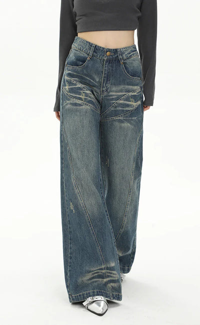 Retro Flare Distressed Denim Jeans