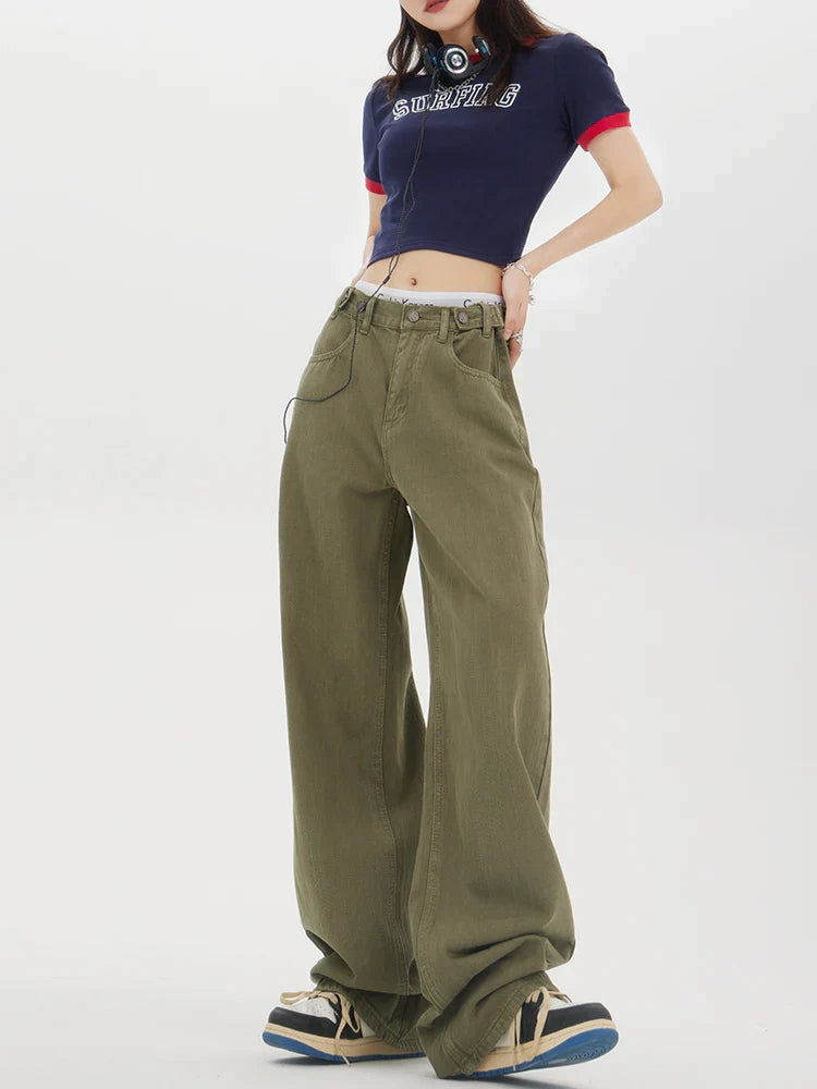 Baggy Olive Green Wide-Leg Jeans